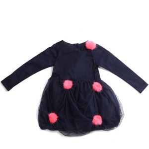 New Billieblush navy & hot pink fur Pom dress 4T